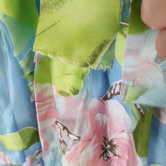 Handmade OOAK Floral Iridescent Ruffle Midi Dress Sheer Sleeve Coquette XS - Picture 14 of 16